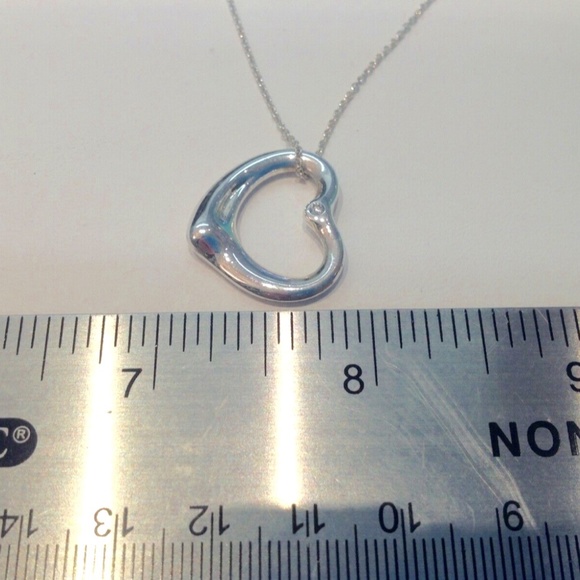 TIFFANY & CO.STERLING SILVER ELSA PERETTI OPEN HEART NECKLACE WITH DIAMOND! - Picture 3 of 5
